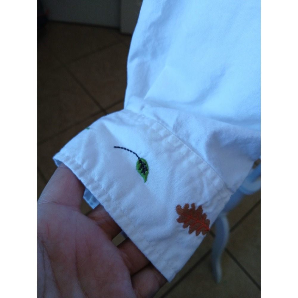 Cherokee Woman 22W White Cotton Embroidered Fall Leaves Button Down Shirt Casual - Picture 7 of 16